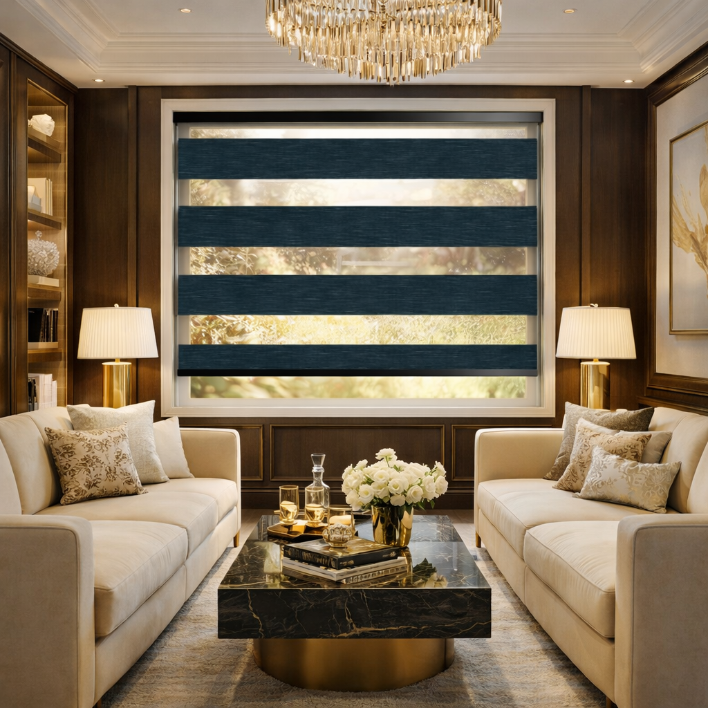 Zebragordijn in een luxe woonkamer